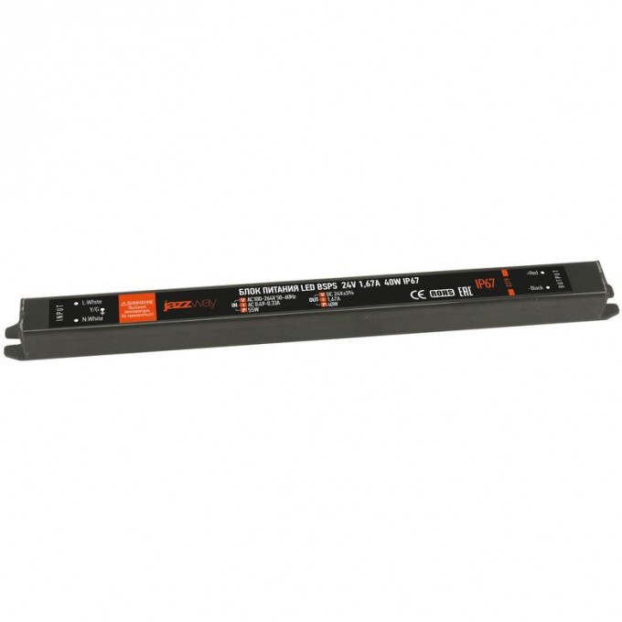 Блок питания для светодиодной ленты JAZZWAY PRO 40Вт 1.67А 24В IP67 BSPS 5018495 Блок питания для светодиодной ленты JAZZWAY PRO 40Вт 1.67А 24В IP67 BSPS 5018495