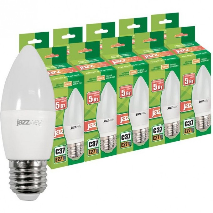 Лампа светодиодная JAZZWAY PLED-ECO 5Вт C37 3000К E27 230В 50Гц 10шт. 2856586 Лампа светодиодная JAZZWAY PLED-ECO 5Вт C37 3000К E27 230В 50Гц 10шт. 2856586