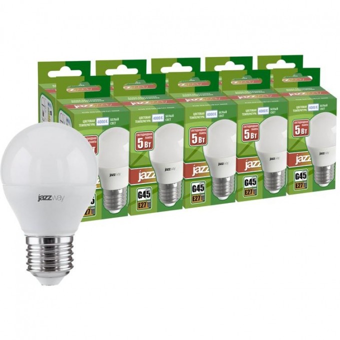 Лампа светодиодная JAZZWAY PLED-ECO 5Вт G45 4000К E27 400лм 230В 50Гц 10шт. 2856685 Лампа светодиодная JAZZWAY PLED-ECO 5Вт G45 4000К E27 400лм 230В 50Гц 10шт. 2856685